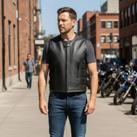 Men's Black Leather Vest – Design 082