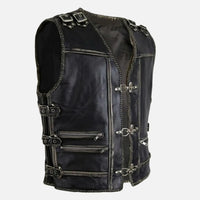Men's Black Leather Vest – Design 084