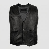 Men's Black Leather Vest – Design 080