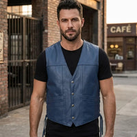 Men's Blue Leather Vest – Design 089