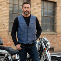 Men's Blue Leather Vest – Design 089