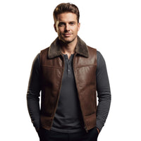 Men's Brown Leather Vest – Design 077