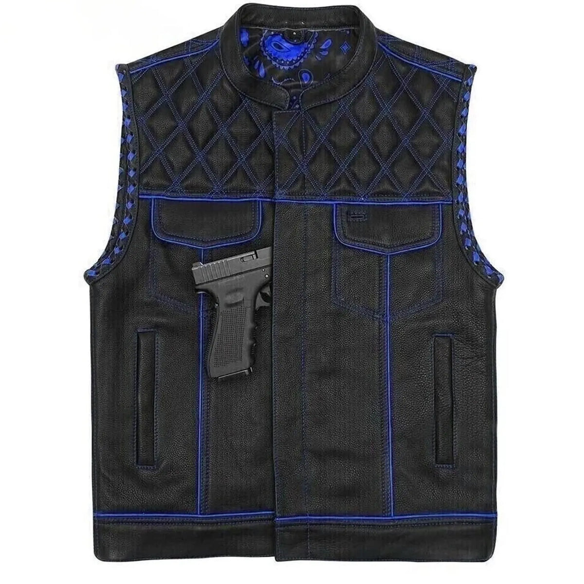Men's Black Leather Vest – Design 112