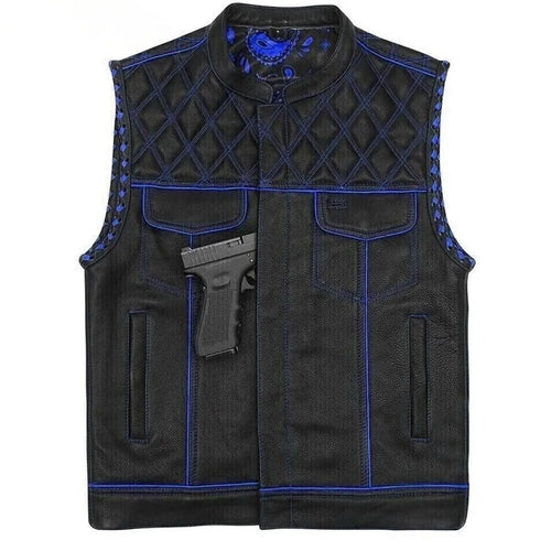 Men's Black Leather Vest – Design 112