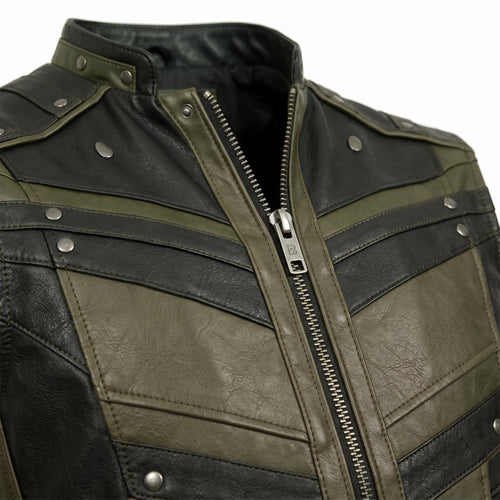 Men's Green Leather Vest – Design 127