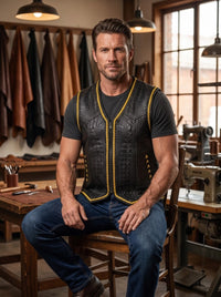 Men's Gold Leather Vest – Design 130