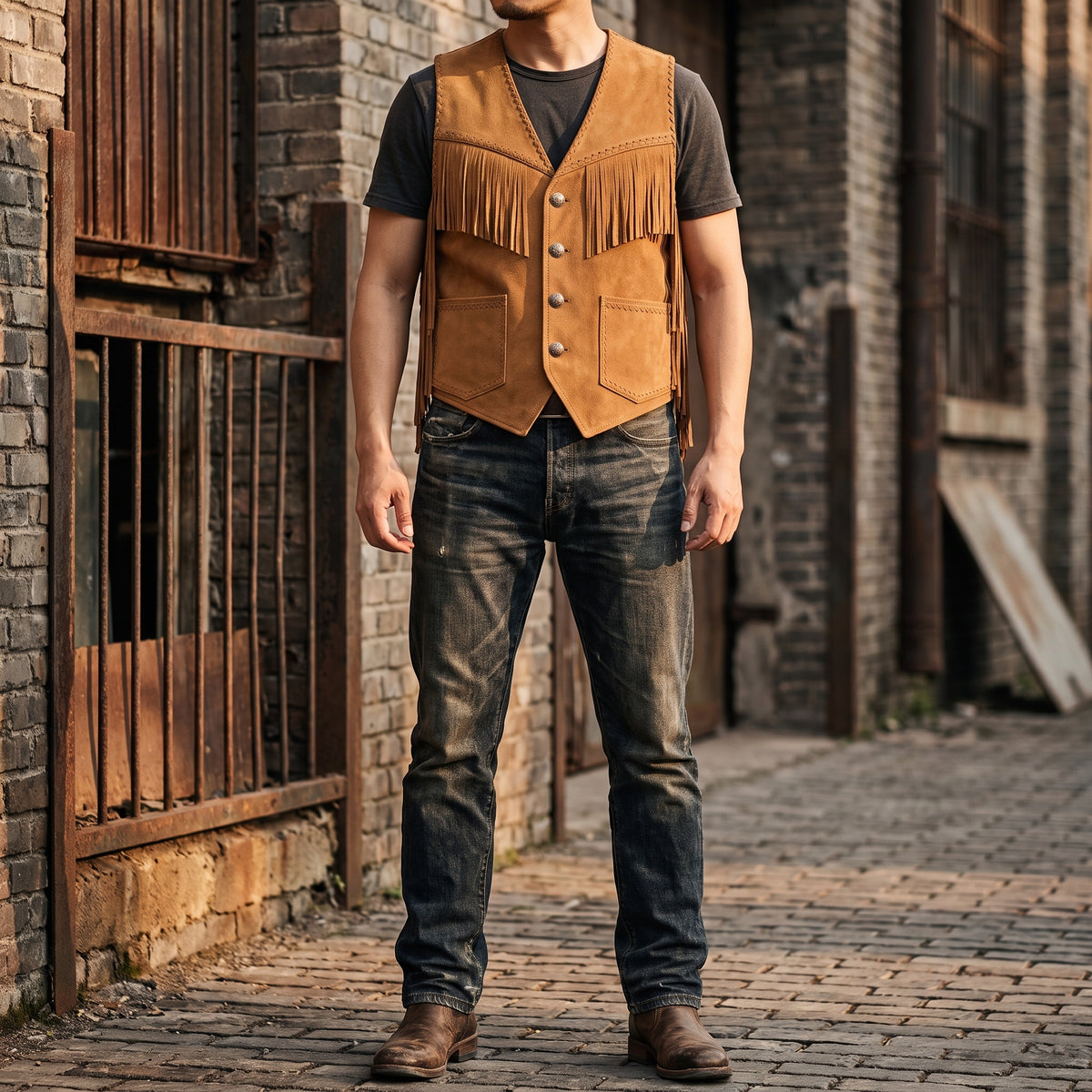 Men's Brown Leather Vest – Design 067