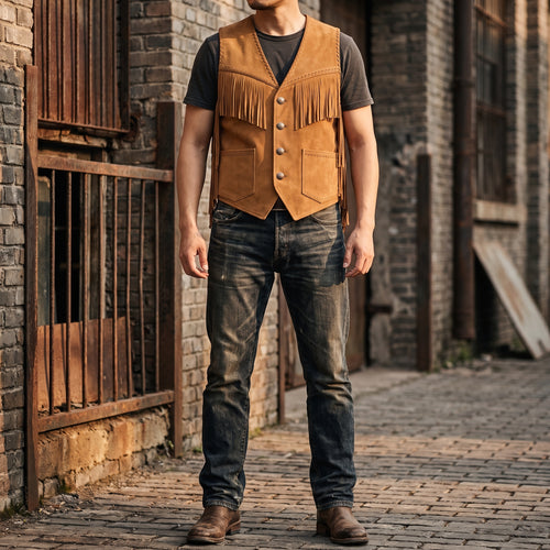 Men's Brown Leather Vest – Design 067