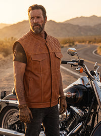 Men's Tan Leather Vest – Design 070