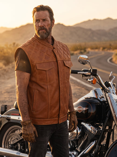 Men's Tan Leather Vest – Design 070