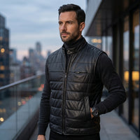 Men's Black Leather Vest – Design 081