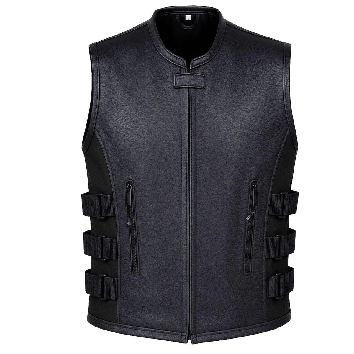 Men's Black Leather Vest – Design 082