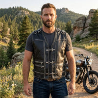 Men's Black Leather Vest – Design 084