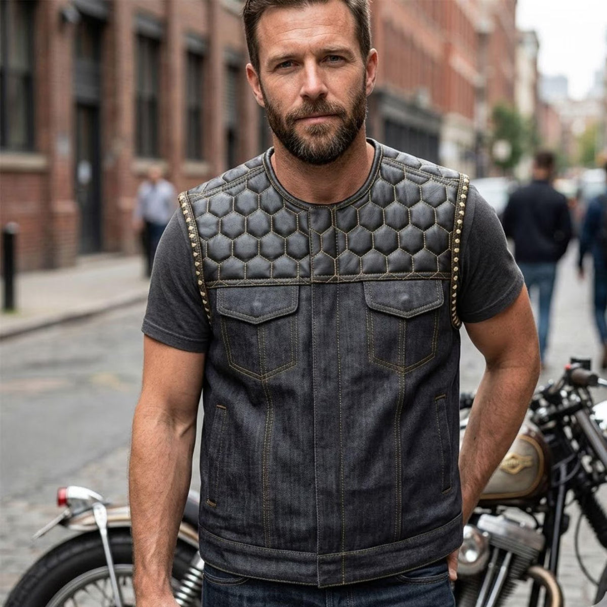Men's Black Leather Vest – Design 087