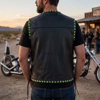 Men's Black Leather Vest – Design 090