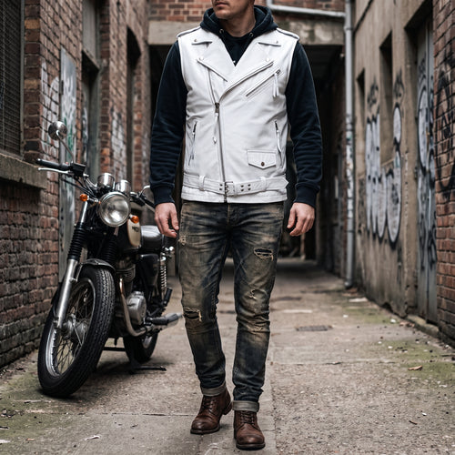 Men's White Leather Vest – Design 092