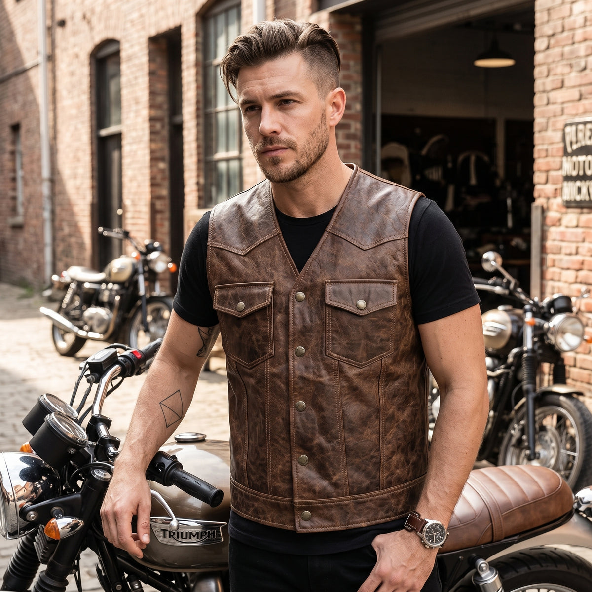 Men's Brown Leather Vest – Design 096