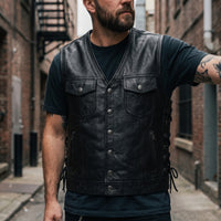 Men's Black Leather Vest – black11