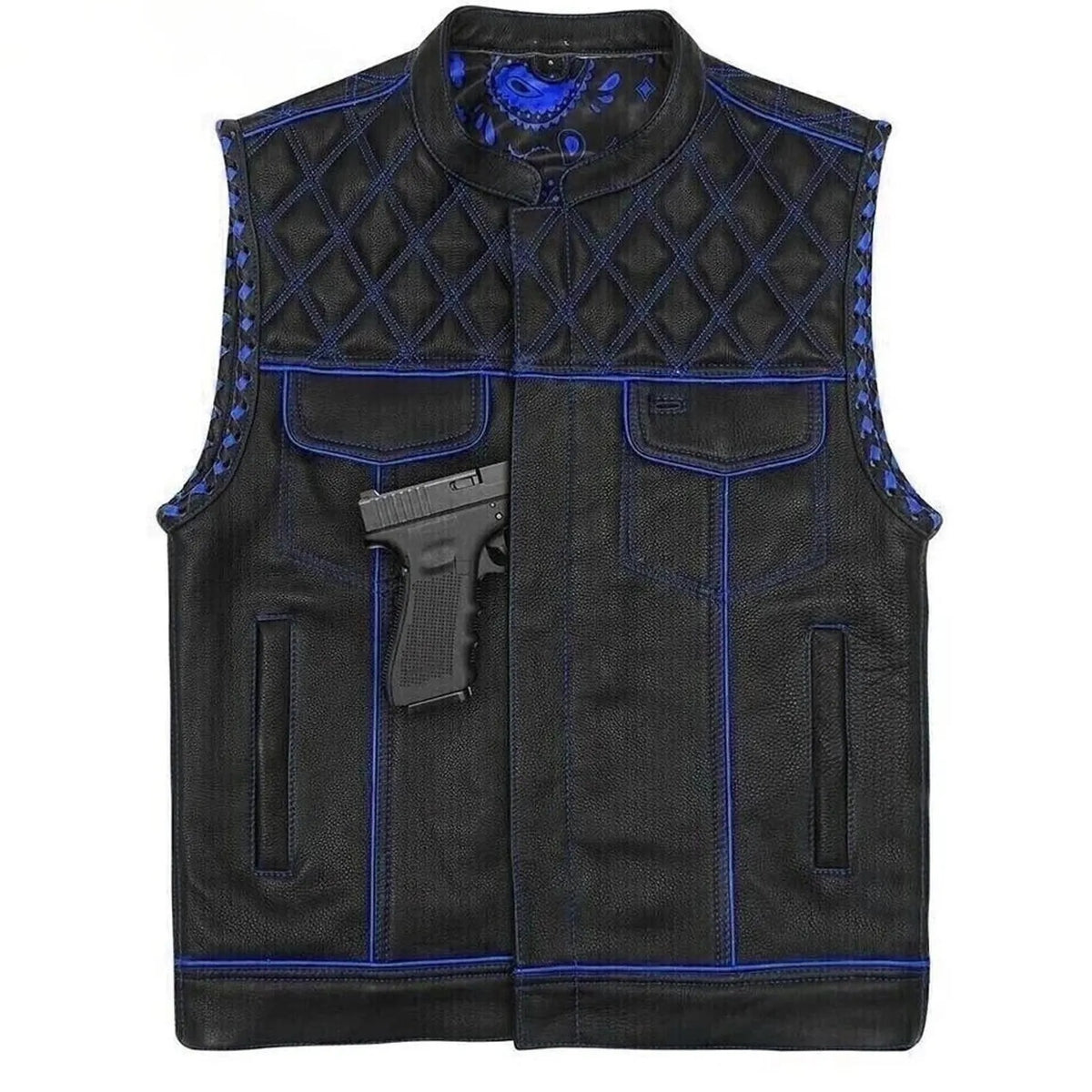 Men's Blue Leather Vest – Design 010