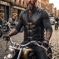 Men's Black Leather Vest – Design 012