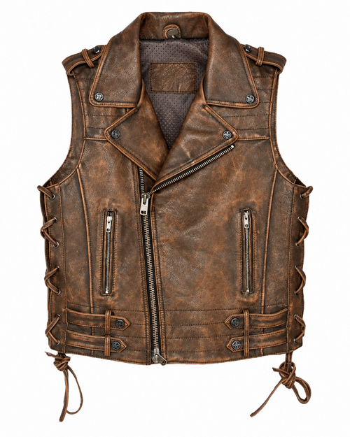 Men’s Brown Genuine Leather Asymmetric-Zip Vest