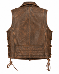 Men’s Brown Genuine Leather Asymmetric-Zip Side-Lace Vest