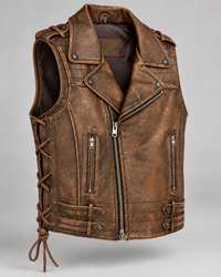 Men’s Brown Genuine Leather Asymmetric-Zip Vest