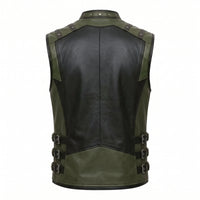 Men's Green Leather Vest – Design 127