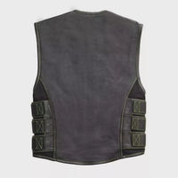 Men's Green Leather Vest – Design 105