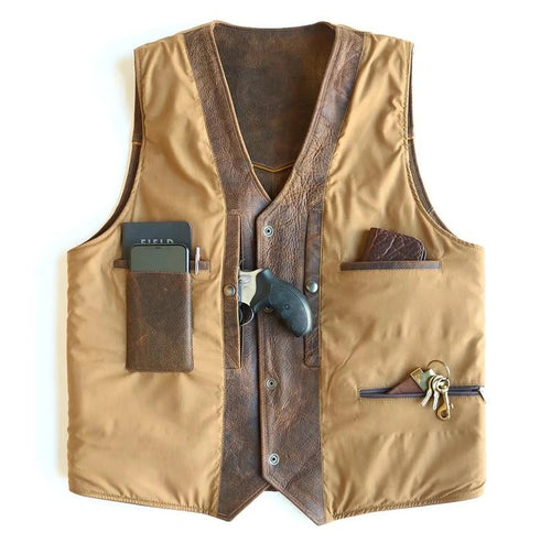 Men's Gold Utility Leather Vest – Design 003