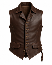 Men’s Brown Genuine Leather Vest – Side Lace & Back Belt
