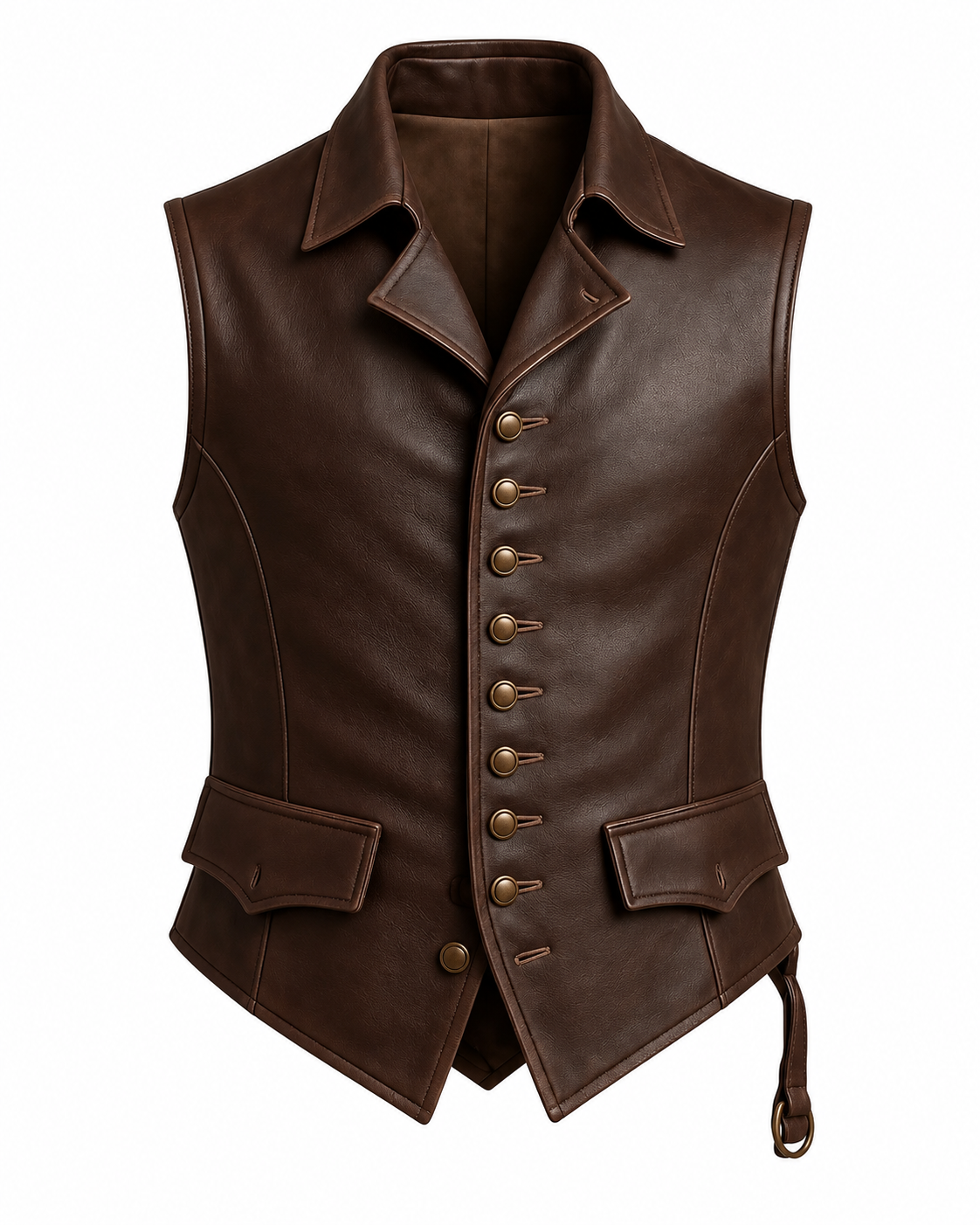 Men’s Brown Genuine Leather Brass-Button Side-Lace Vest