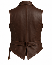 Men’s Brown Genuine Leather Brass-Button Side-Lace Vest
