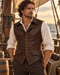 Men’s Brown Genuine Leather Vest – Side Lace & Back Belt