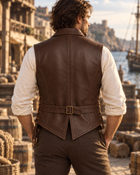 Men’s Brown Genuine Leather Vest – Side Lace & Back Belt