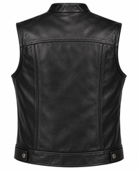 Men’s Black Genuine Leather Snap-Front Biker Vest