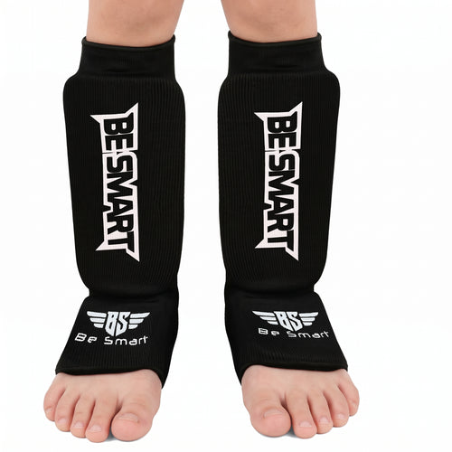 Be Smart Kids Shin Instep Guards – Padded Shin Pads for MMA, Muay Thai, Kickboxing & Karate (Black)