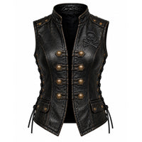 Women’s Black Genuine Leather Skull & Crossbones Vest