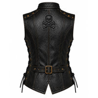 Women’s Black Genuine Leather Skull & Crossbones Vest