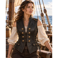 Women’s Black Genuine Leather Skull & Crossbones Vest