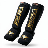 Be Smart Black & Gold Shin Instep Guards – Padded Shin Pads for MMA, Muay Thai, Kickboxing & Karate (Adult)