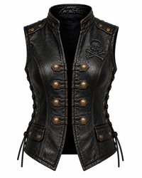 Women’s Black Genuine Leather Skull Side-Lace Vest