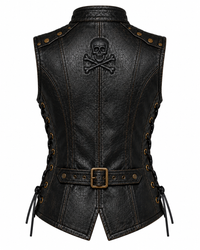 Women’s Black Genuine Leather Skull Side-Lace Vest