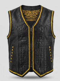 Men's Gold Leather Vest – Design 130