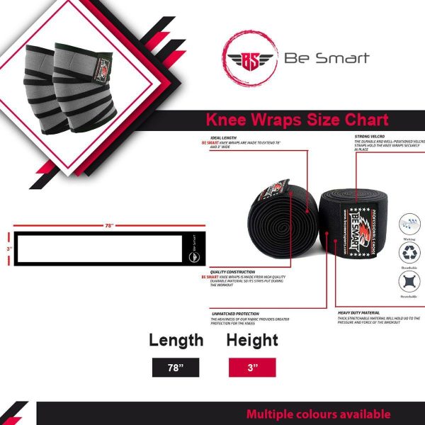 Knee wraps 3 pack set knee wrap + wrist wrap + bar strap