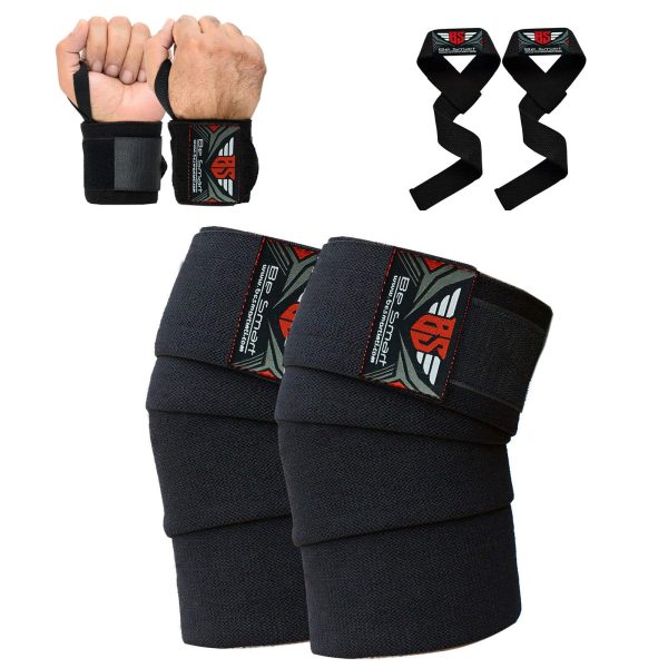 Knee wraps 3 pack set knee wrap + wrist wrap + bar strap