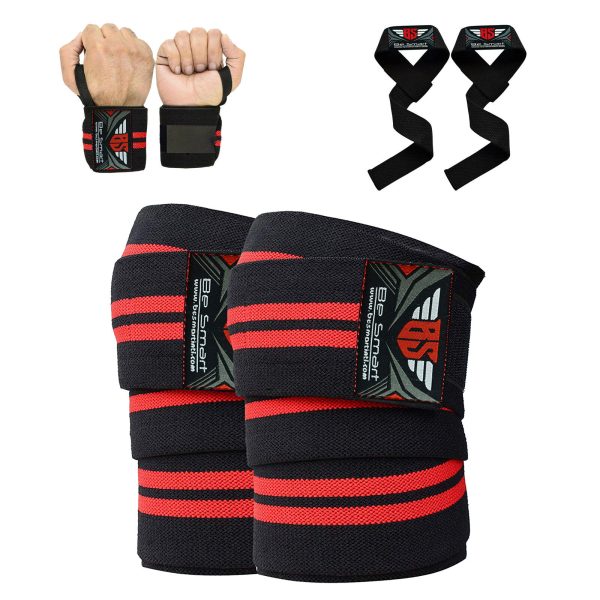 Knee wraps 3 pack set knee wrap + wrist wrap + bar strap