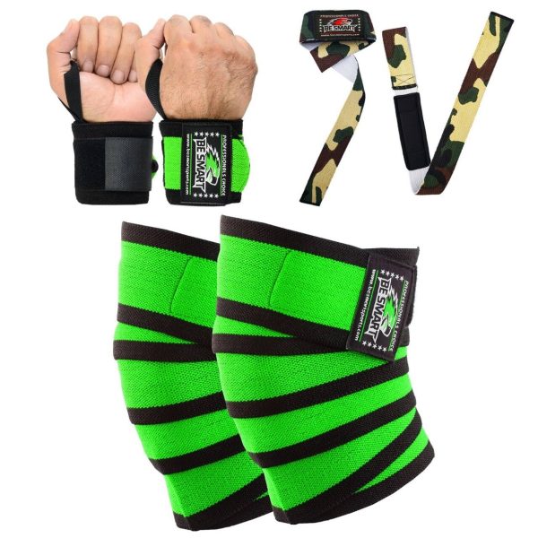 Knee wraps 3 pack set knee wrap + wrist wrap + bar strap