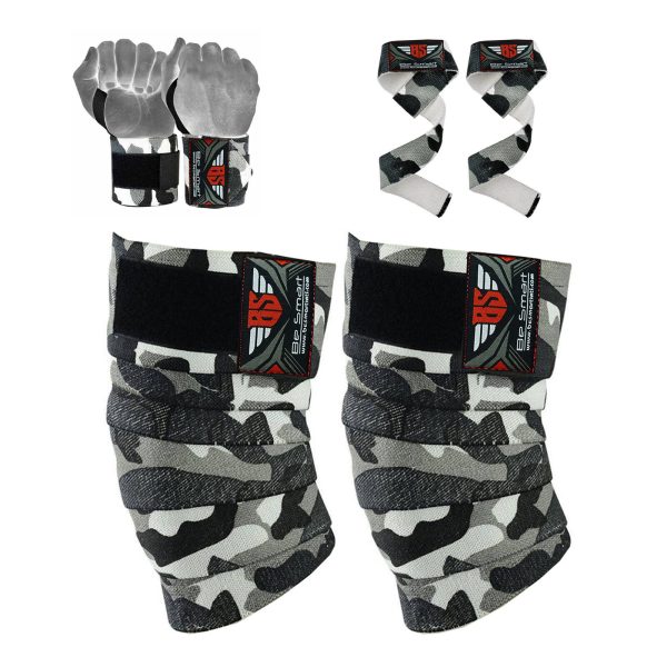 Knee wraps 3 pack set knee wrap + wrist wrap + bar strap