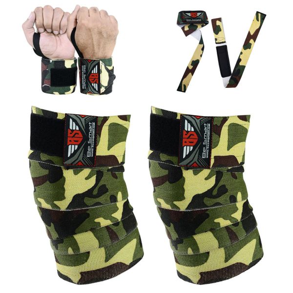 Knee wraps 3 pack set knee wrap + wrist wrap + bar strap